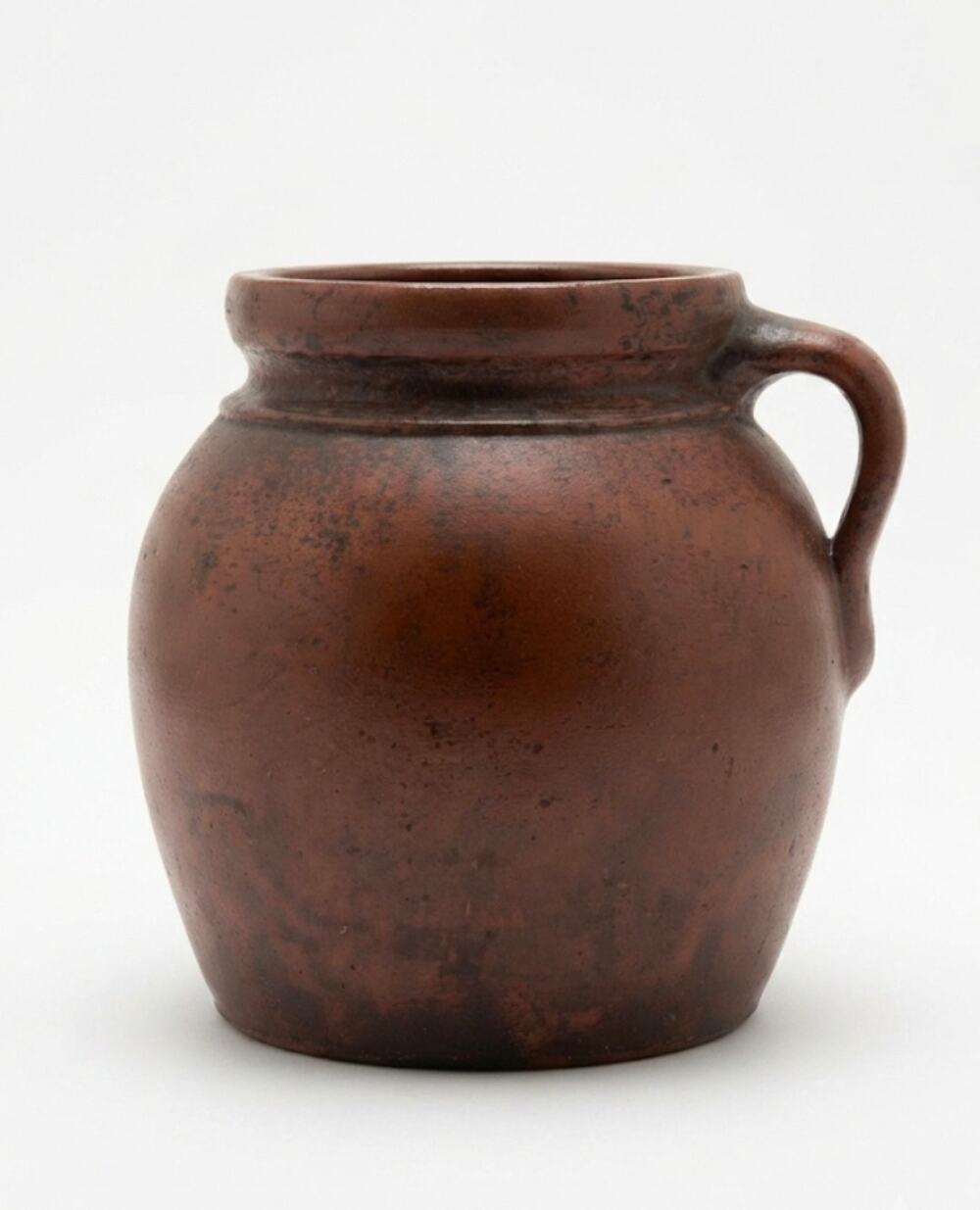 Antique 19th Century One Handle Brown Stoneware Bean Pot